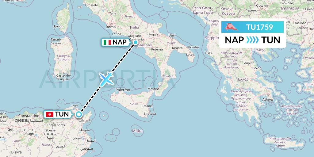 TU1759 Tunisair Flight Map: Naples to Tunis