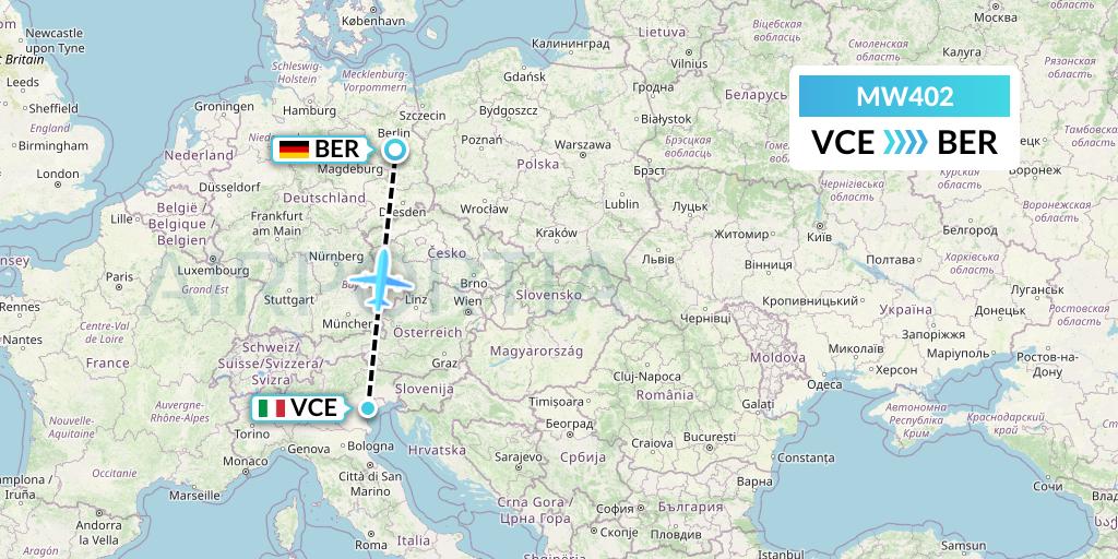 MW402 Mokulele Flight Service Flight Map: Venice to Berlin