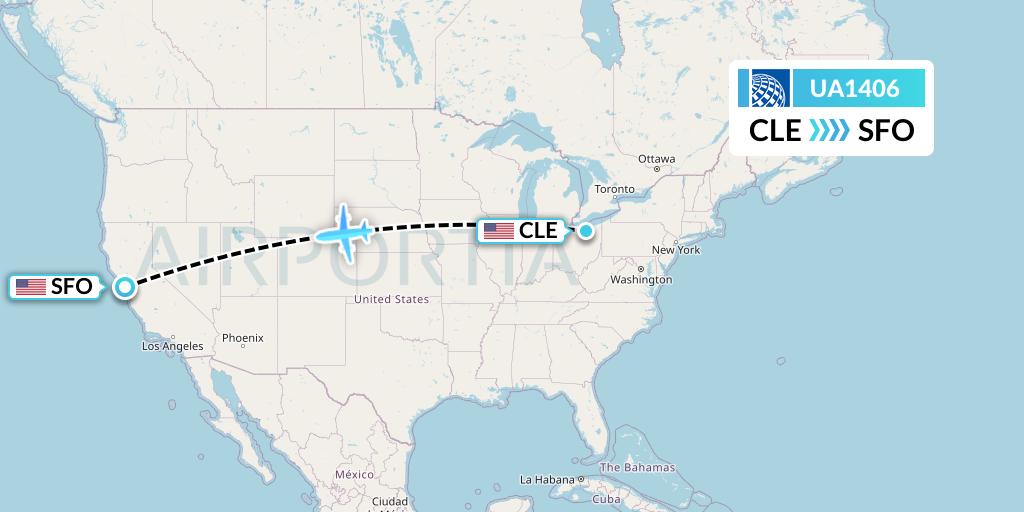 UA1406 United Airlines Flight Map: Cleveland to San Francisco