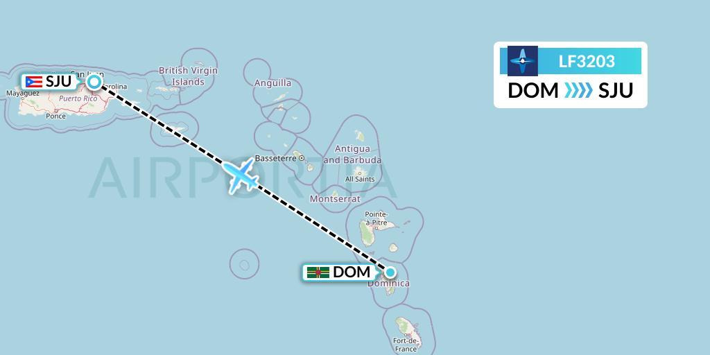 LF3203 Corporate Flight Management Flight Map: Dominica to San Juan