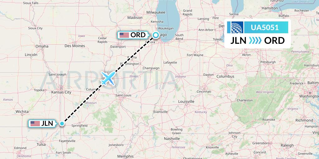 UA5051 United Airlines Flight Map: Joplin to Chicago