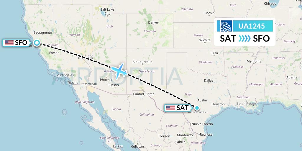 UA1245 United Airlines Flight Map: San Antonio to San Francisco
