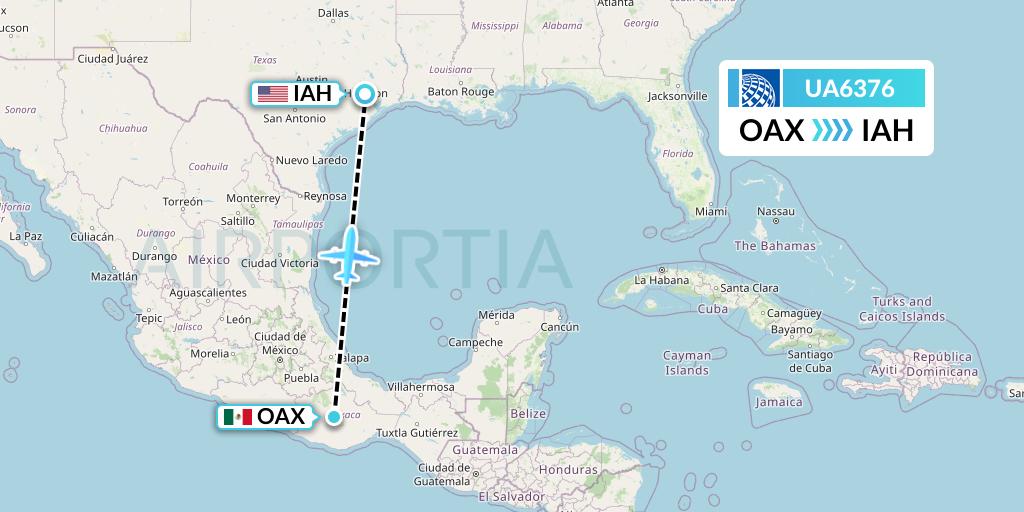 UA6376 United Airlines Flight Map: Oaxaca to Houston
