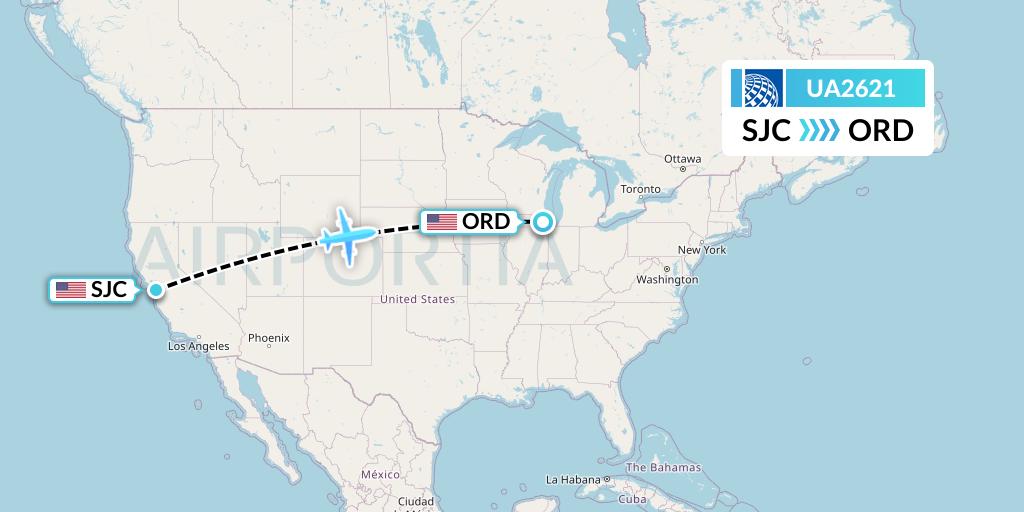 UA2621 United Airlines Flight Map: San Jose to Chicago
