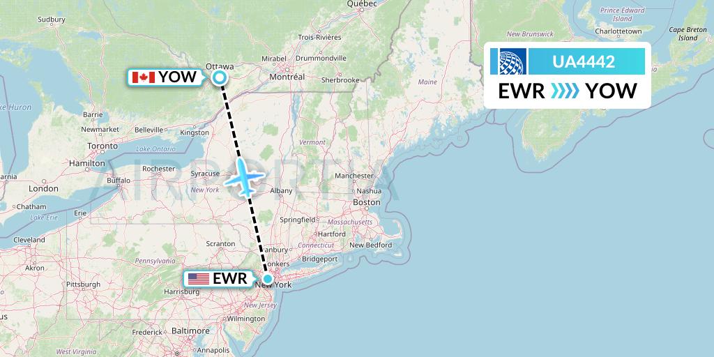 UA4442 United Airlines Flight Map: New York to Ottawa