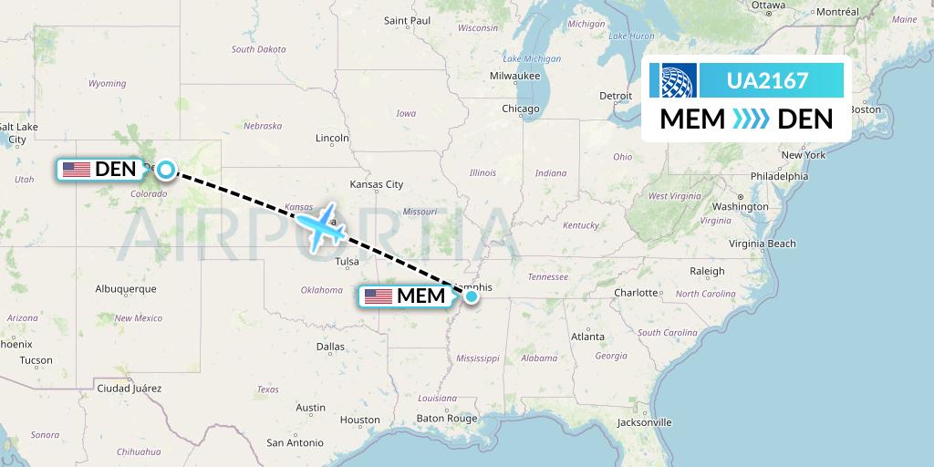 UA2167 United Airlines Flight Map: Memphis to Denver