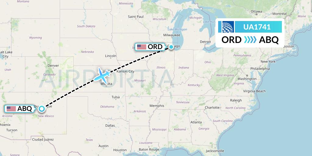 UA1741 United Airlines Flight Map: Chicago to Albuquerque