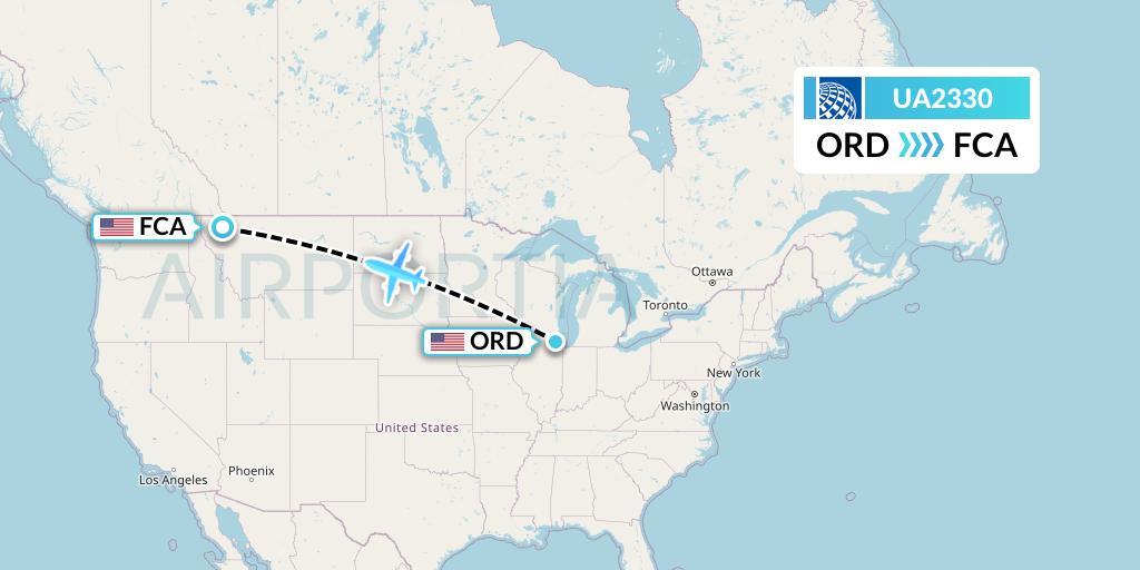 UA2330 United Airlines Flight Map: Chicago to Kalispell