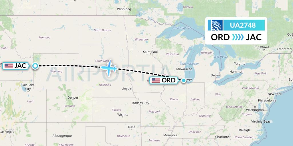 UA2748 United Airlines Flight Map: Chicago to Jackson