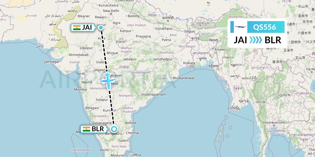 QS556 Smartwings Flight Map: Jaipur to Bangalore