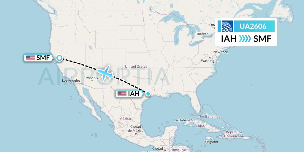 UA2606 United Airlines Flight Map: Houston to Sacramento