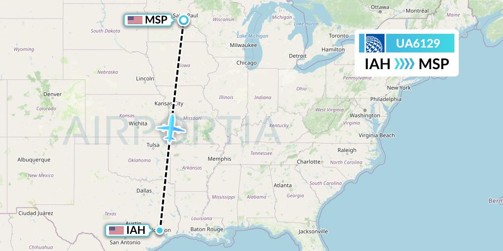 UA6129 United Airlines Flight Map: Houston to Minneapolis
