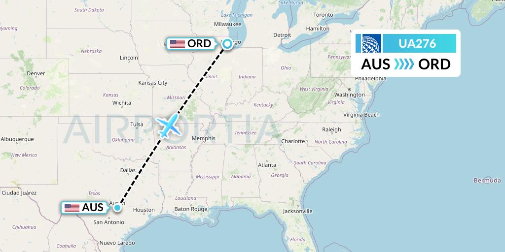 UA276 United Airlines Flight Map: Austin to Chicago