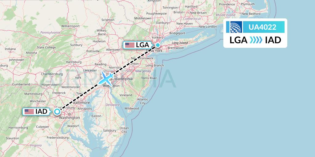 UA4022 United Airlines Flight Map: New York to Washington