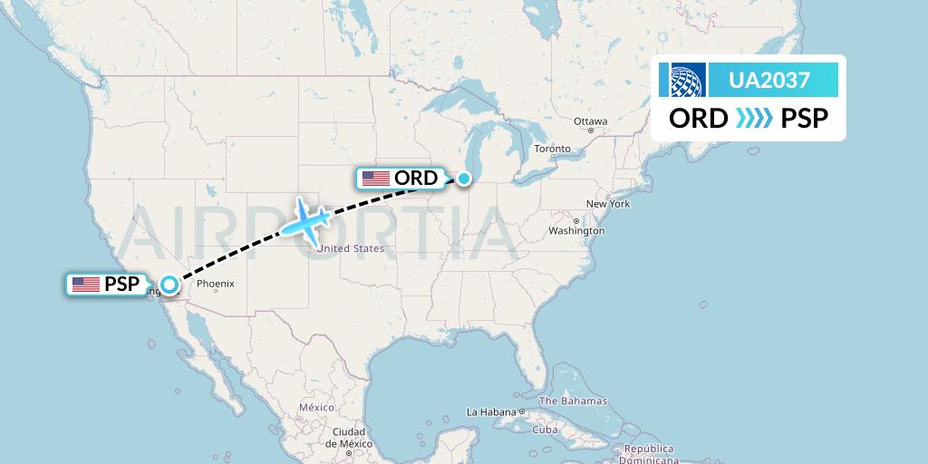UA2037 United Airlines Flight Map: Chicago to Palm Springs