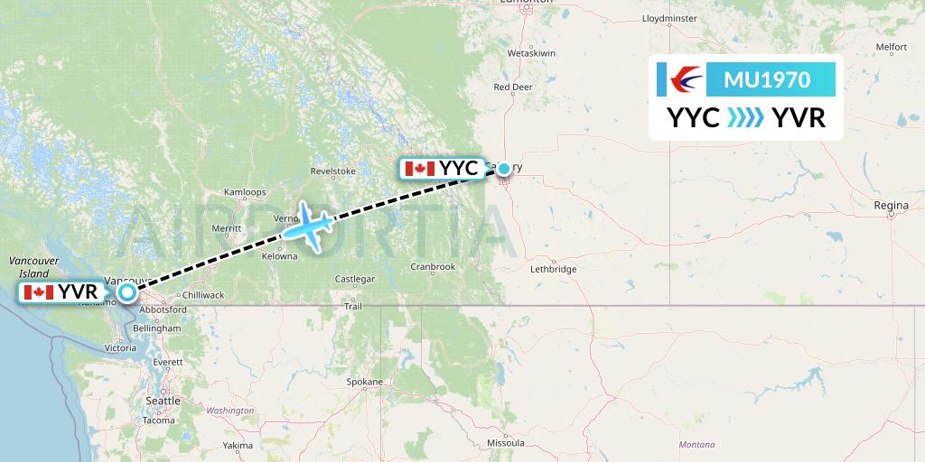 MU1970 China Eastern Airlines Flight Map: Calgary to Vancouver