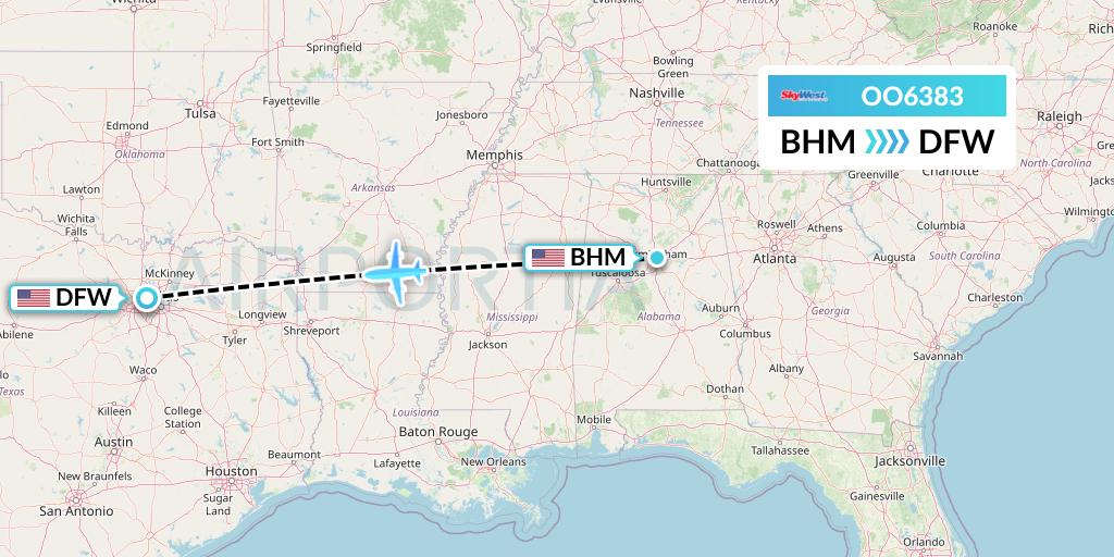 OO6383 SkyWest Airlines Flight Map: Birmingham to Dallas