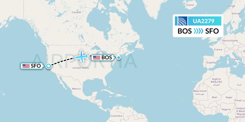 UA2279 United Airlines Flight Map: Boston to San Francisco