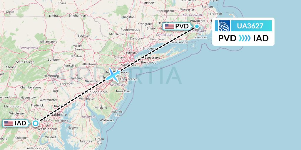 UA3627 United Airlines Flight Map: Providence to Washington