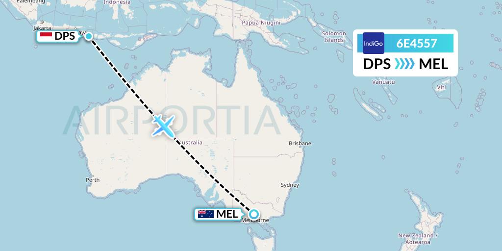 6E4557 IndiGo Airlines Flight Map: Denpasar to Melbourne