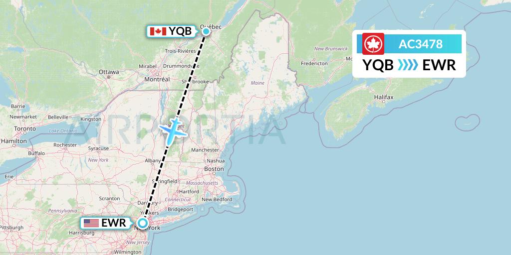 AC3478 Air Canada Flight Map: Quebec to New York