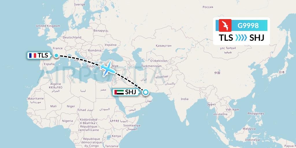 G9998 Air Arabia Flight Map: Toulouse to Sharjah