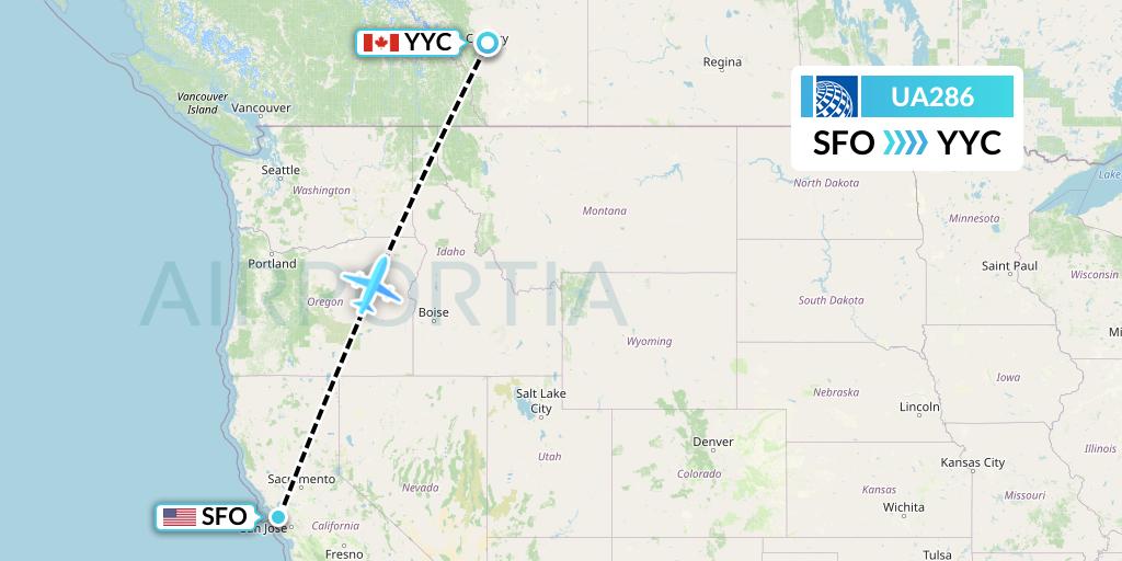 UA286 United Airlines Flight Map: San Francisco to Calgary