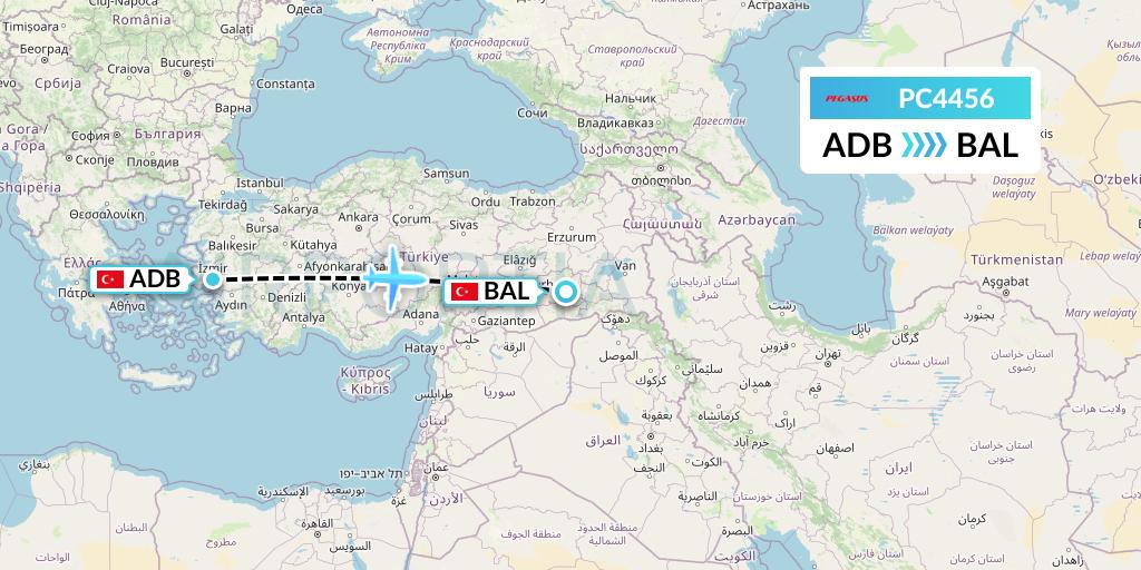 PC4456 Pegasus Airlines Flight Map: Izmir to Batman
