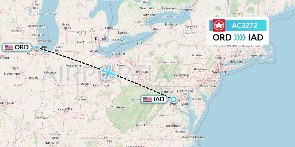 AC3272 Air Canada Flight Map: Chicago to Washington