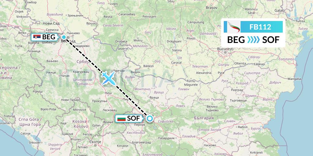 FB112 Bulgaria Air Flight Map: Belgrade to Sofia