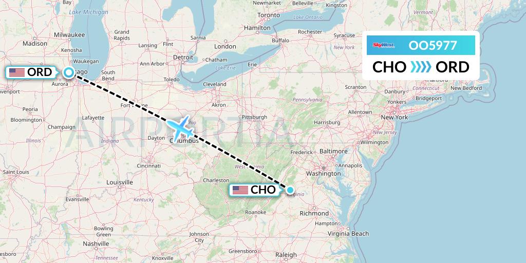 OO5977 SkyWest Airlines Flight Map: Charlottesville to Chicago