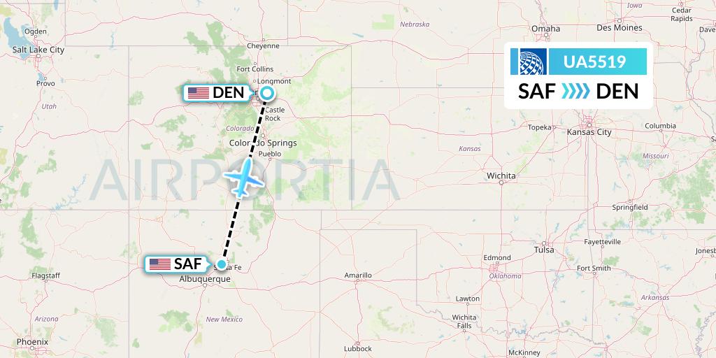 UA5519 United Airlines Flight Map: Santa Fe to Denver