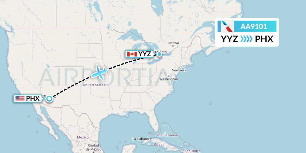 AA9101 American Airlines Flight Map: Toronto to Phoenix