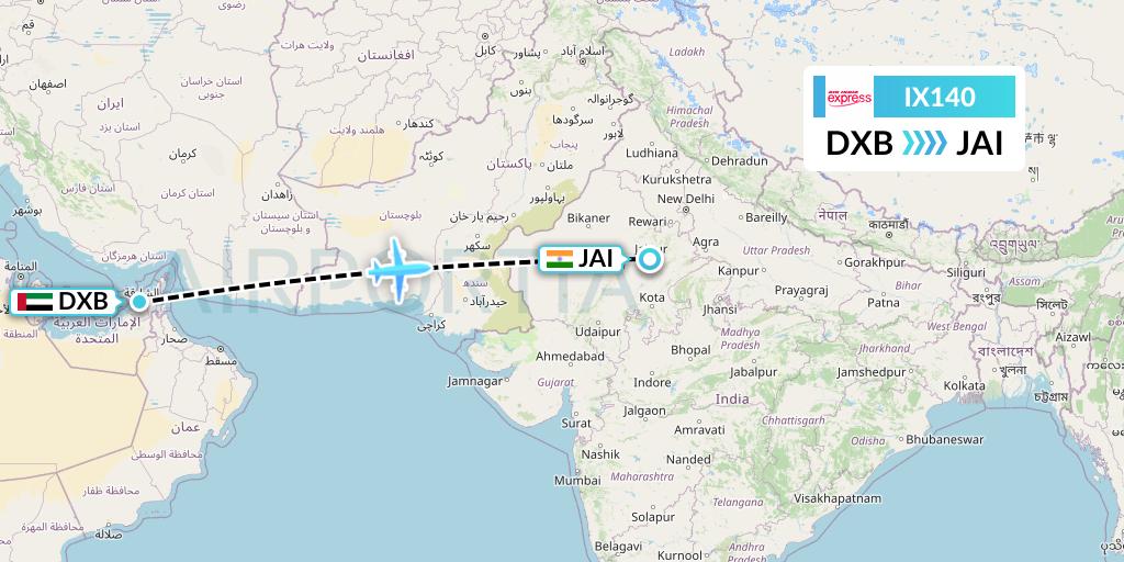 IX140 Air India Express Flight Map: Dubai to Jaipur
