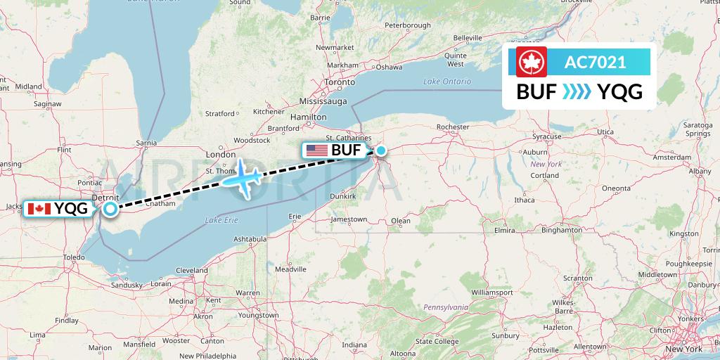 AC7021 Air Canada Flight Map: Buffalo to Windsor
