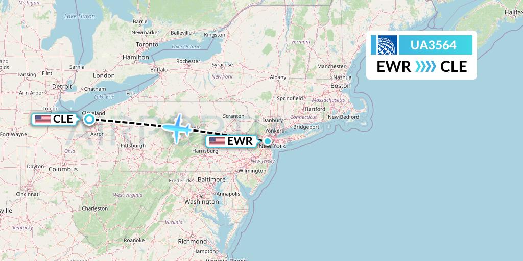 UA3564 United Airlines Flight Map: New York to Cleveland