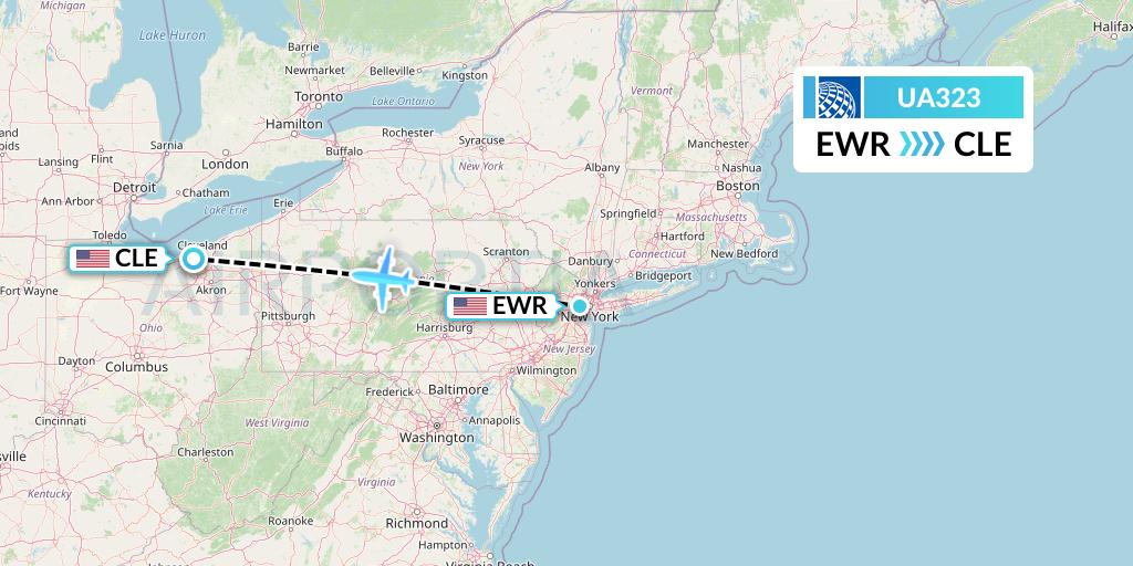 UA323 United Airlines Flight Map: New York to Cleveland