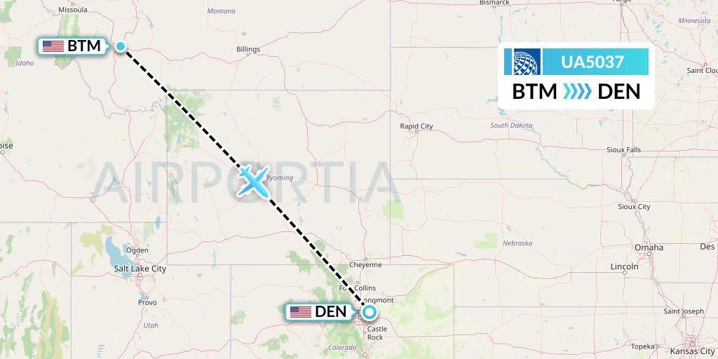 UA5037 United Airlines Flight Map: Butte to Denver