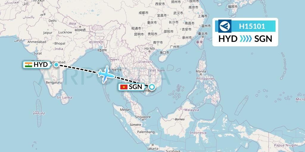 H15101 Hahn Air Systems Flight Map: Hyderabad to Ho Chi Minh City