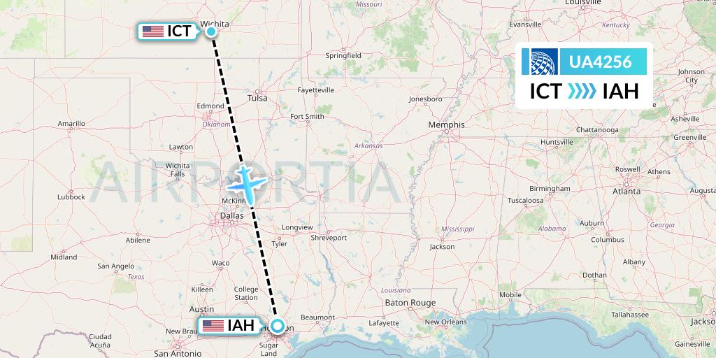 UA4256 United Airlines Flight Map: Wichita to Houston