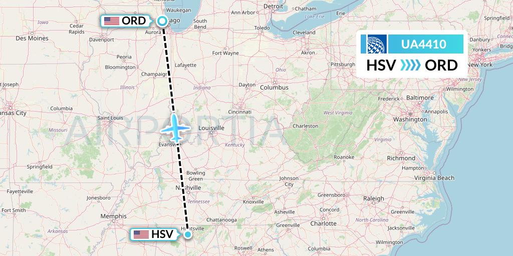 UA4410 United Airlines Flight Map: Huntsville to Chicago