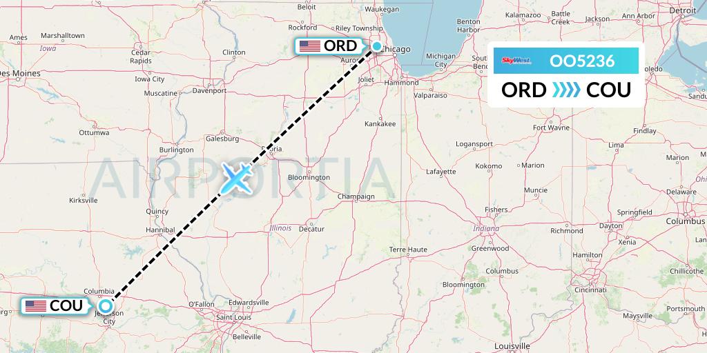 OO5236 SkyWest Airlines Flight Map: Chicago to Columbia