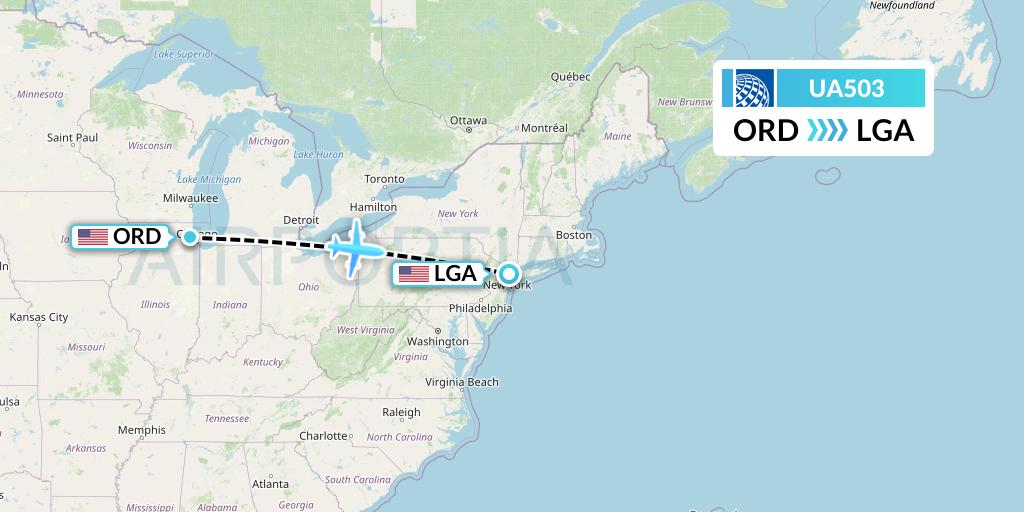 UA503 United Airlines Flight Map: Chicago to New York
