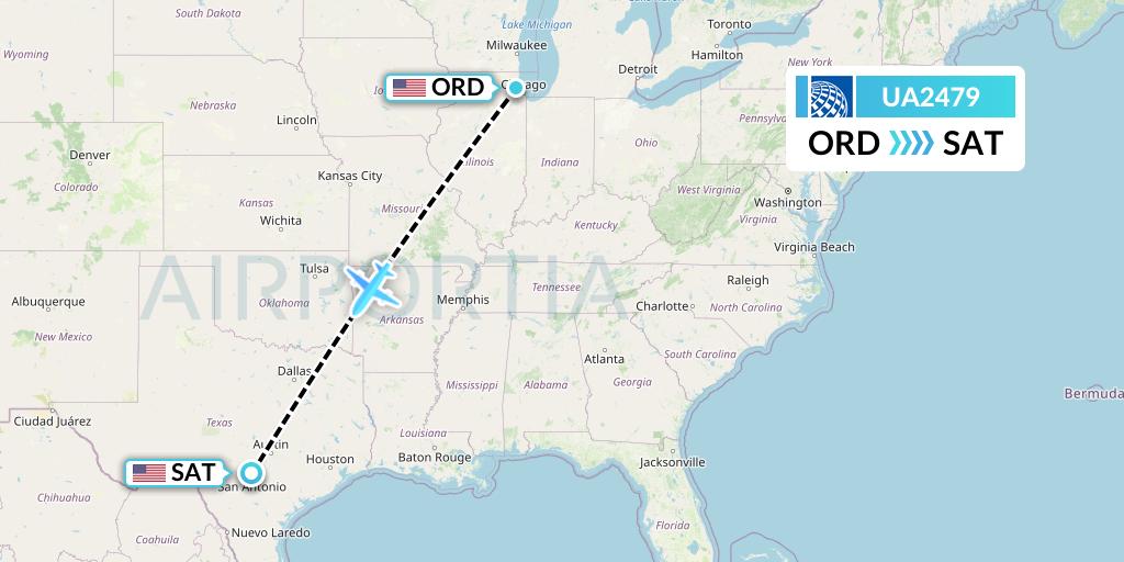 UA2479 United Airlines Flight Map: Chicago to San Antonio