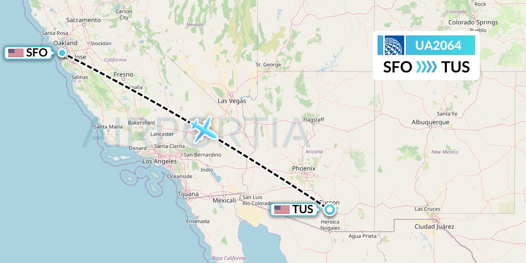 UA2064 United Airlines Flight Map: San Francisco to Tucson