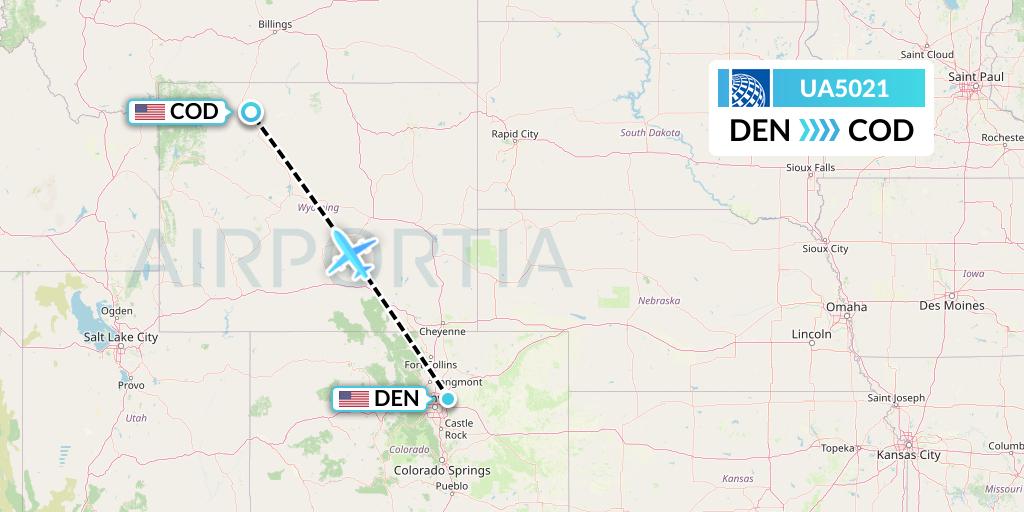 UA5021 United Airlines Flight Map: Denver to Cody