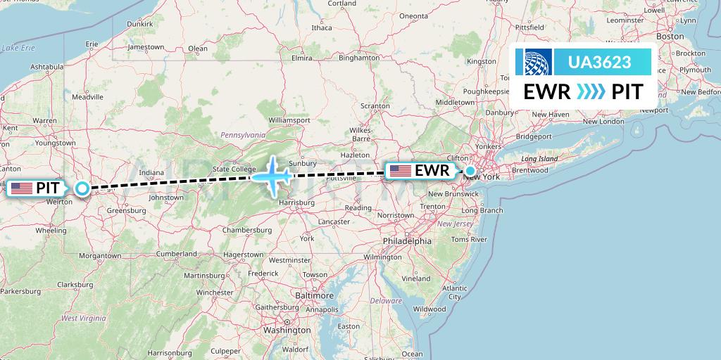 UA3623 United Airlines Flight Map: New York to Pittsburgh