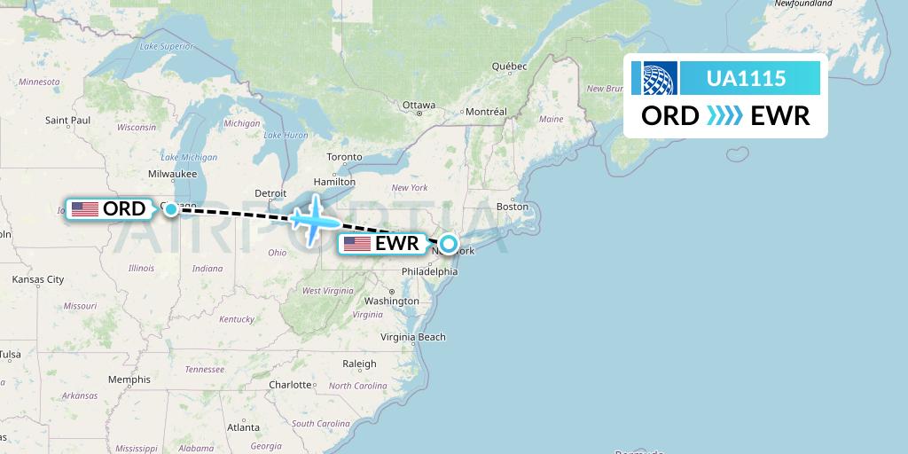 UA1115 United Airlines Flight Map: Chicago to New York