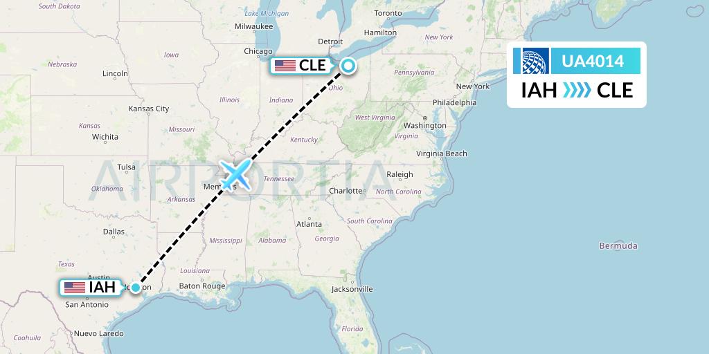UA4014 United Airlines Flight Map: Houston to Cleveland