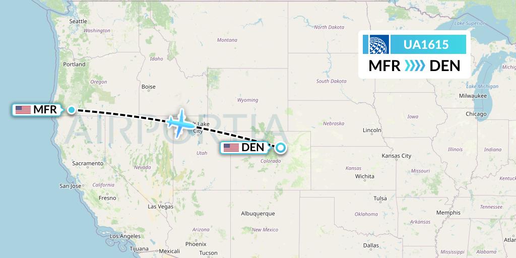 UA1615 United Airlines Flight Map: Medford to Denver